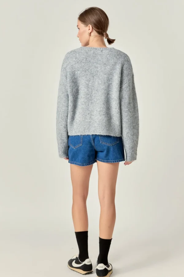 ENGLISH FACTORY Sweaters & Knits | Tops*- Blend Cropped Fuzzy Sweater GREY