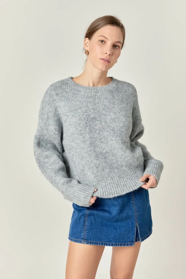 ENGLISH FACTORY Sweaters & Knits | Tops*- Blend Cropped Fuzzy Sweater GREY