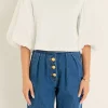 ENGLISH FACTORY Tops*- Blouson Mixed Media Top WHITE