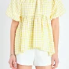 ENGLISH FACTORY Tops*- Blouson Babydoll Spaghetti Tie Top YELLOW