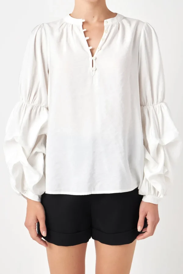 ENGLISH FACTORY Shirts & Blouses | Tops*- Blouson Sleeve Blouse WHITE