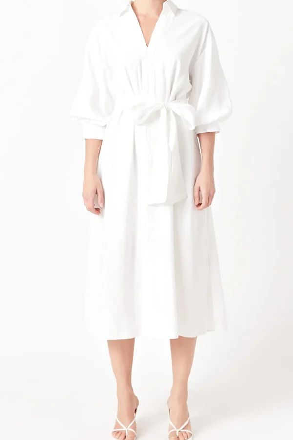 ENGLISH FACTORY White Dresses | Tops*- Blouson Sleeve Shirt Midi Dress WHITE