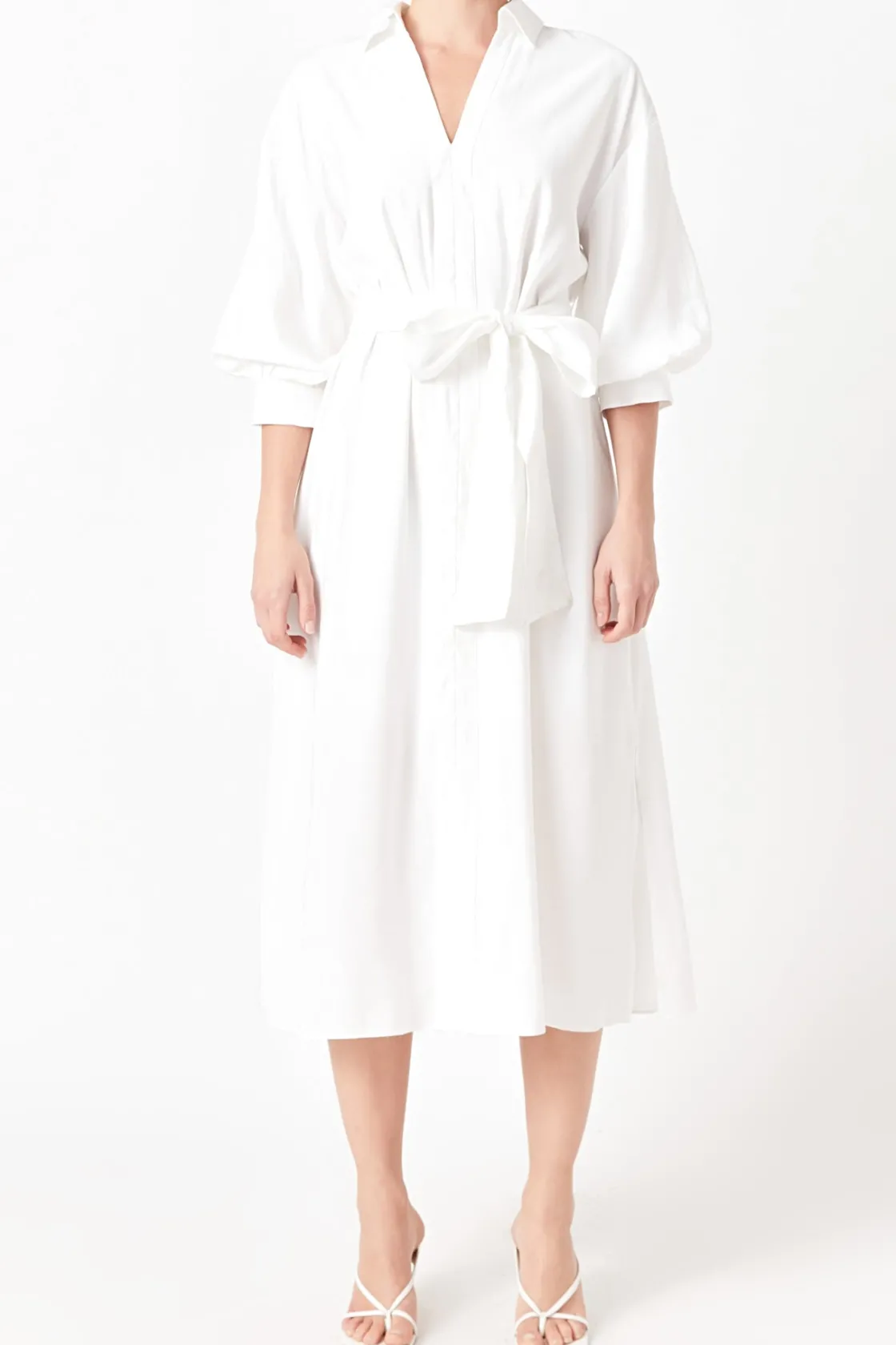 english_factory__blouson__0-3.webp ENGLISH FACTORY White Dresses | Tops*- Blouson Sleeve Shirt Midi Dress WHITE