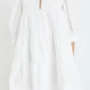 ENGLISH FACTORY Boho Dresses | White Dresses*- Blouson Sleeve Poplin Mini Dress WHITE
