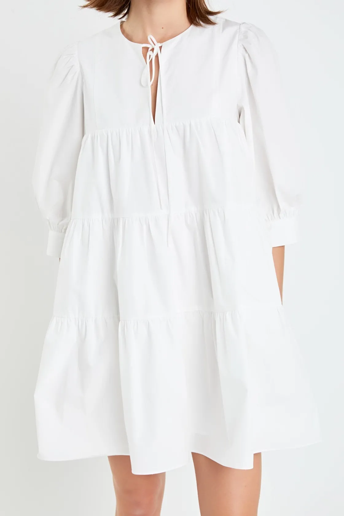 english_factory__blouson__0-4.webp ENGLISH FACTORY Boho Dresses | White Dresses*- Blouson Sleeve Poplin Mini Dress WHITE