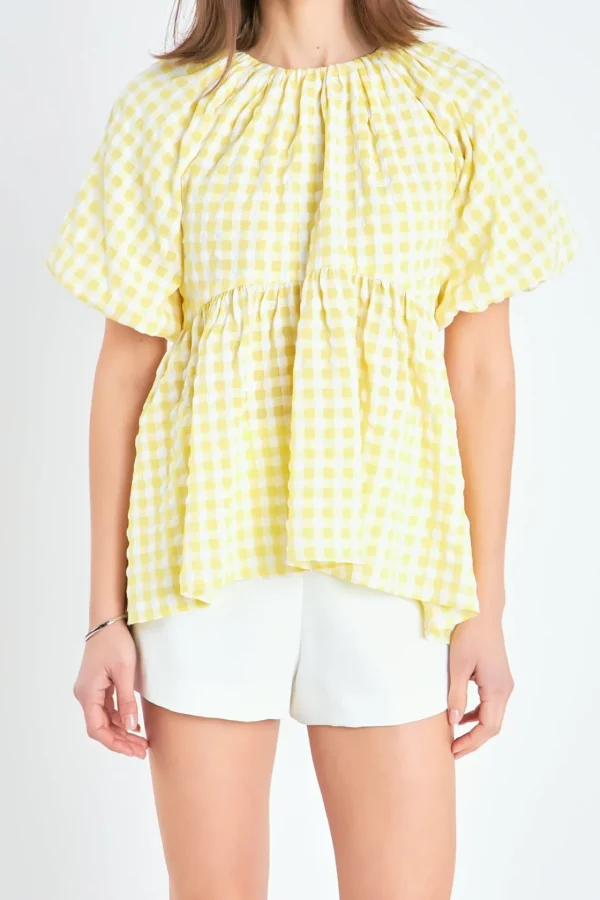 ENGLISH FACTORY Tops*- Blouson Babydoll Spaghetti Tie Top YELLOW