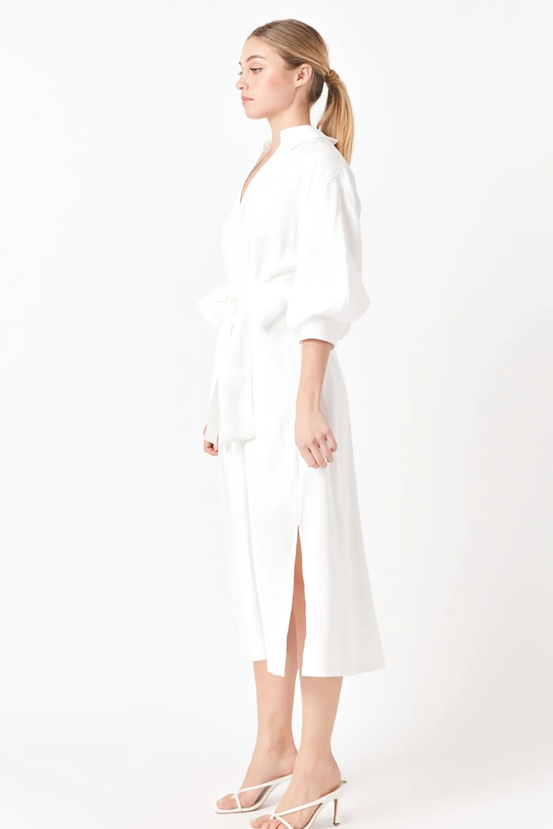 english_factory__blouson__1-3.webp ENGLISH FACTORY White Dresses | Tops*- Blouson Sleeve Shirt Midi Dress WHITE