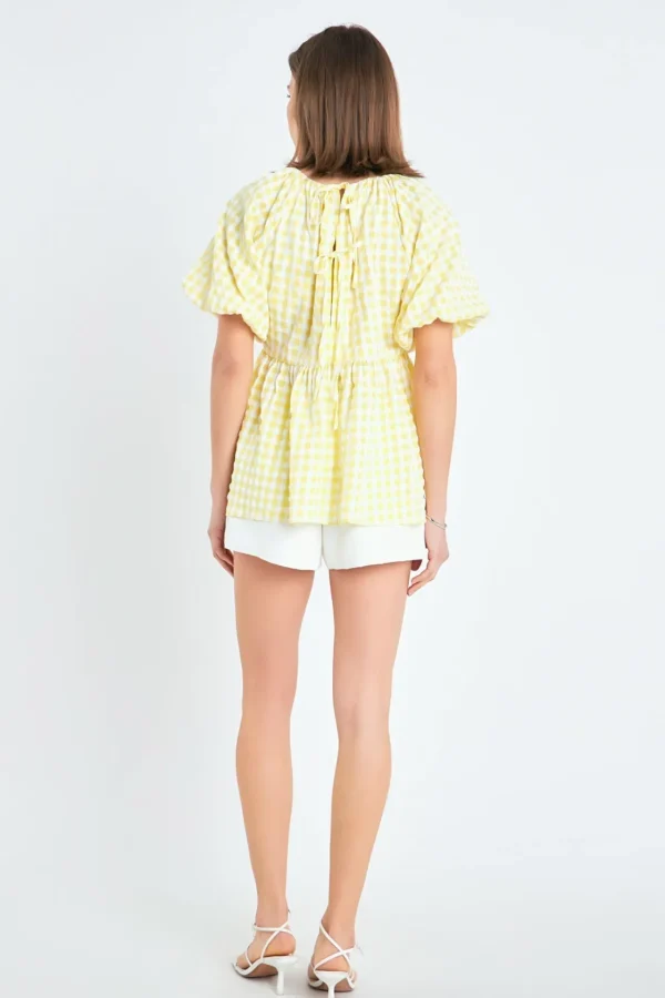 ENGLISH FACTORY Tops*- Blouson Babydoll Spaghetti Tie Top YELLOW
