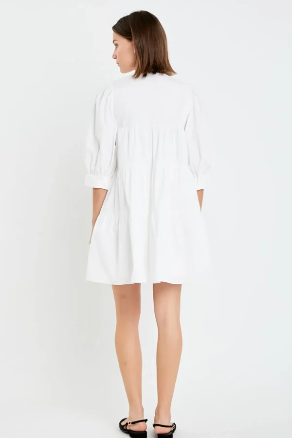 ENGLISH FACTORY Boho Dresses | White Dresses*- Blouson Sleeve Poplin Mini Dress WHITE