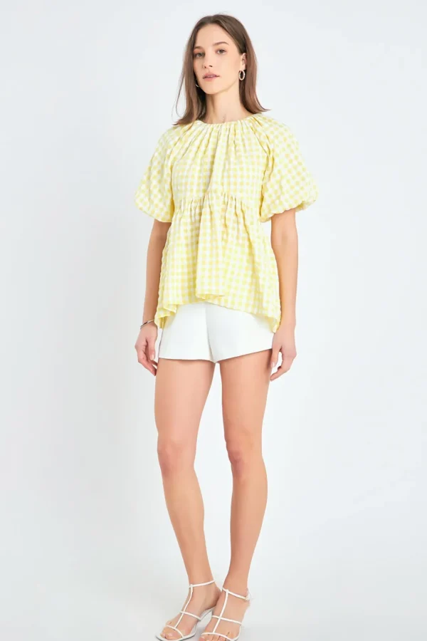 ENGLISH FACTORY Tops*- Blouson Babydoll Spaghetti Tie Top YELLOW