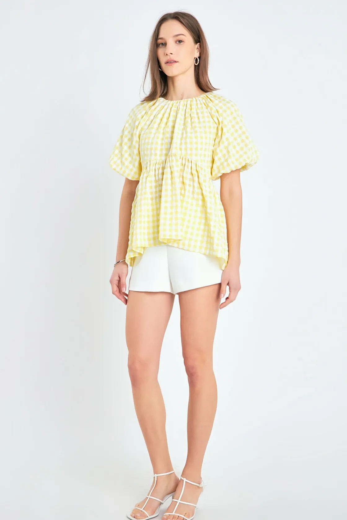 english_factory__blouson__2.webp ENGLISH FACTORY Tops*- Blouson Babydoll Spaghetti Tie Top YELLOW