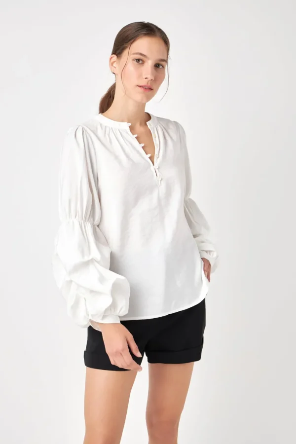 ENGLISH FACTORY Shirts & Blouses | Tops*- Blouson Sleeve Blouse WHITE