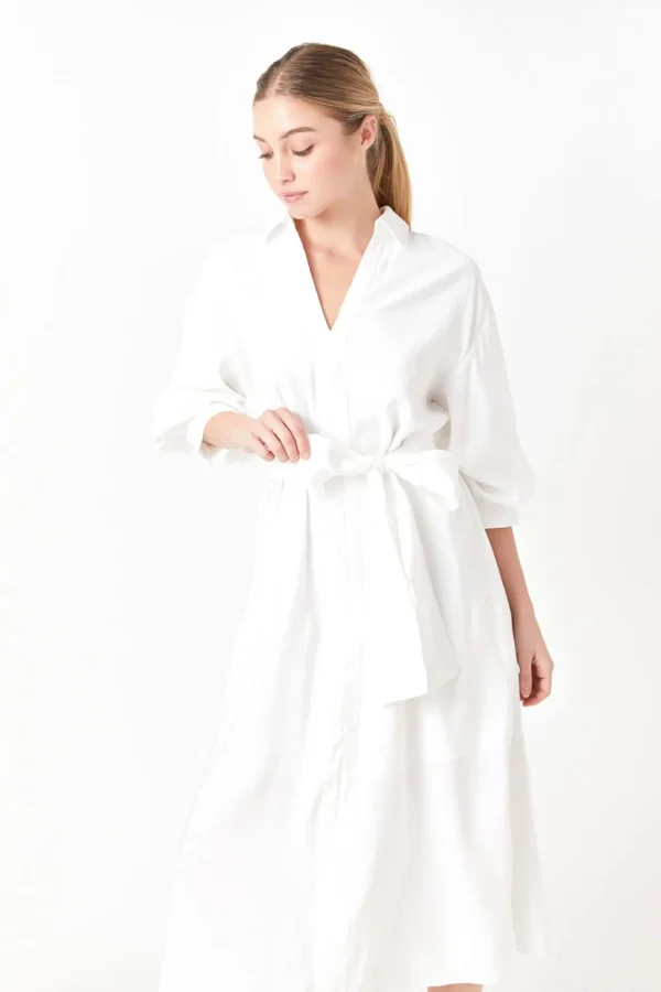 ENGLISH FACTORY White Dresses | Tops*- Blouson Sleeve Shirt Midi Dress WHITE