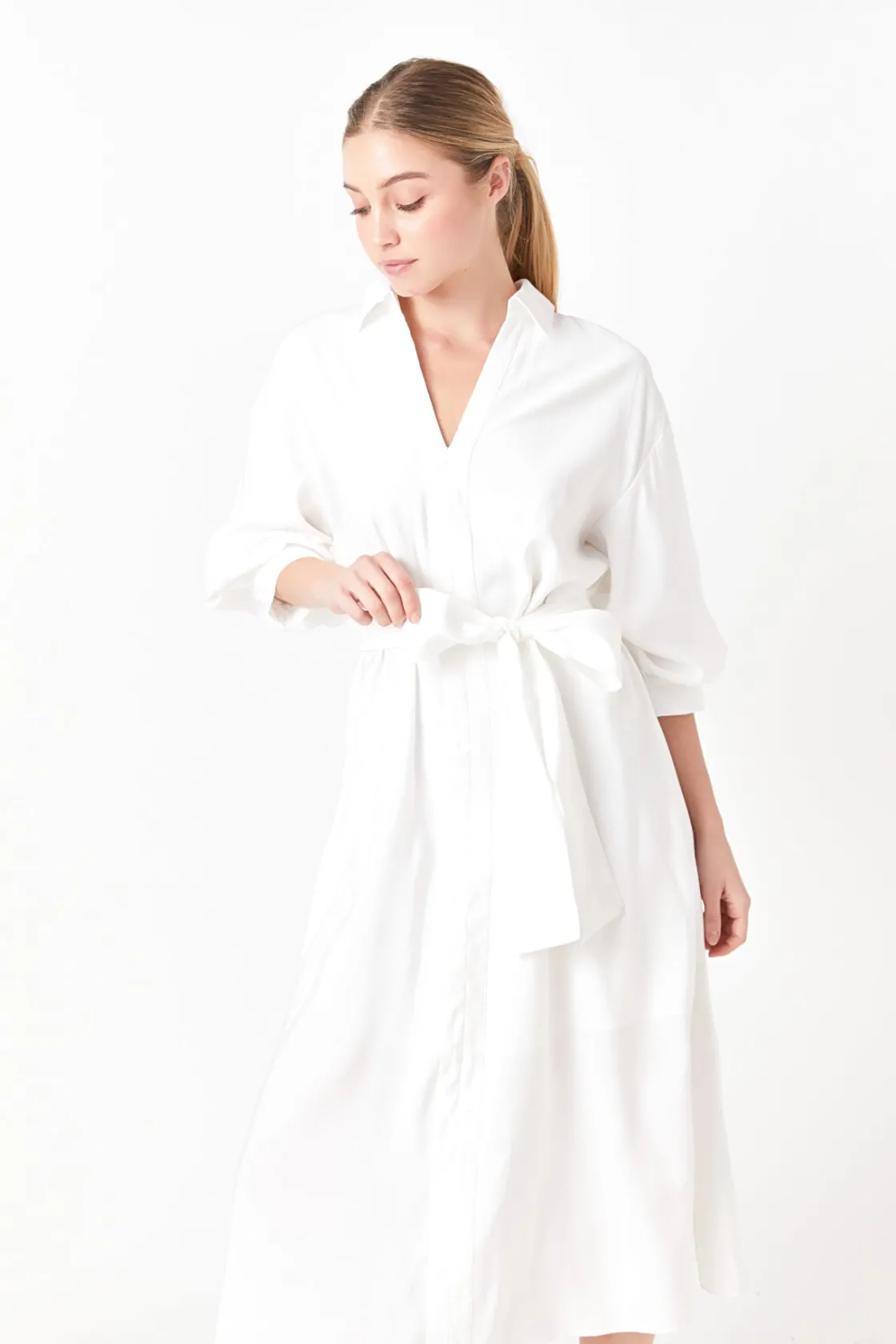 english_factory__blouson__3-3.webp ENGLISH FACTORY White Dresses | Tops*- Blouson Sleeve Shirt Midi Dress WHITE