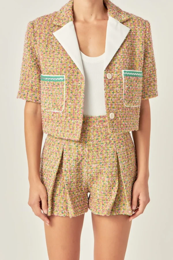 ENGLISH FACTORY Matching Sets | Jackets & Coats*- Boucle Cropped Jacket With Trim MULTI