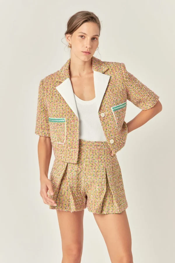 ENGLISH FACTORY Matching Sets | Jackets & Coats*- Boucle Cropped Jacket With Trim MULTI