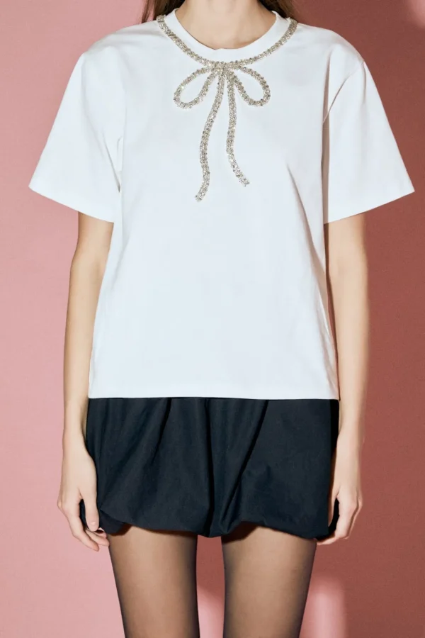 ENGLISH FACTORY Tops*- Bow Bead Detail Top WHITE