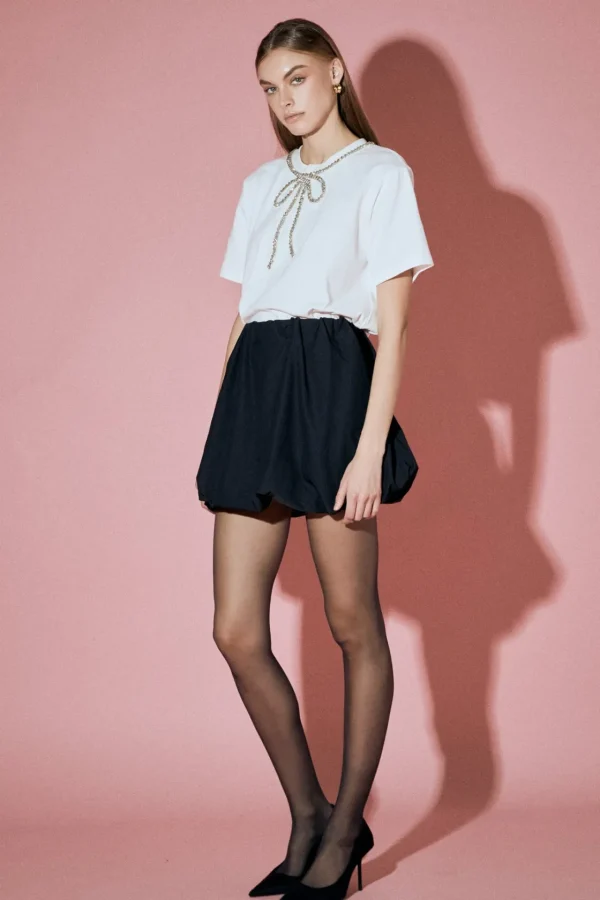ENGLISH FACTORY Tops*- Bow Bead Detail Top WHITE