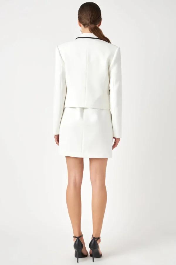 ENGLISH FACTORY Blazers*- Bow Contrast Tweed Blazer IVORY/BLACK