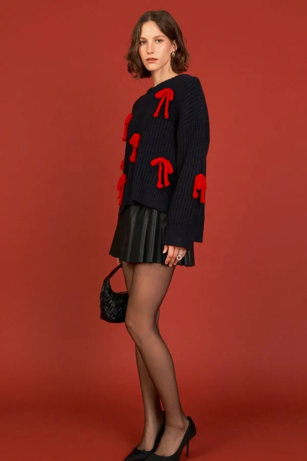 ENGLISH FACTORY Sweaters & Knits | Tops*- Bow Detailed Knit NAVY