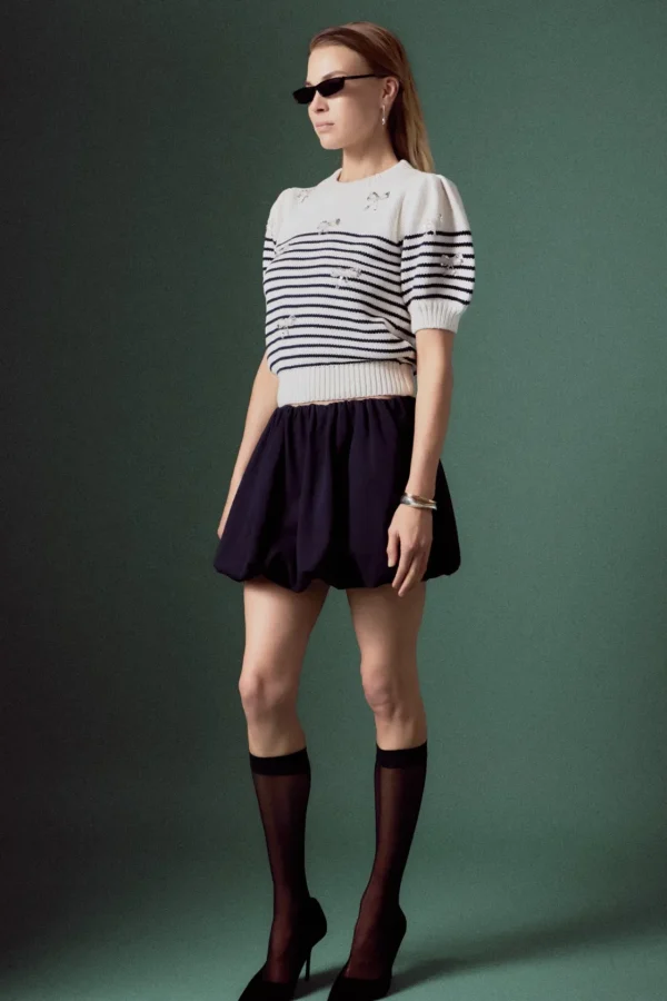 ENGLISH FACTORY Tops*- Bow Detailed Stripe Knit OFFWHITE/NAVY