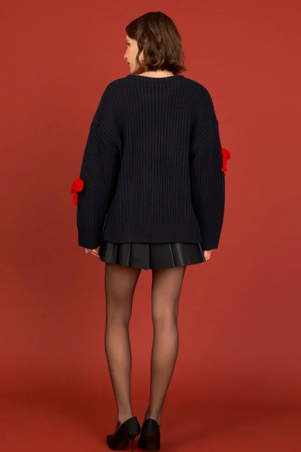 ENGLISH FACTORY Sweaters & Knits | Tops*- Bow Detailed Knit NAVY