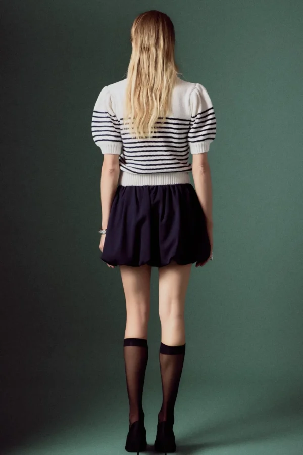 ENGLISH FACTORY Tops*- Bow Detailed Stripe Knit OFFWHITE/NAVY
