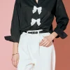 ENGLISH FACTORY Shirts & Blouses | Tops*- Bow Poplin Shirt BLACK