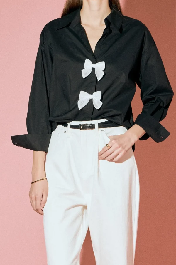 ENGLISH FACTORY Shirts & Blouses | Tops*- Bow Poplin Shirt BLACK