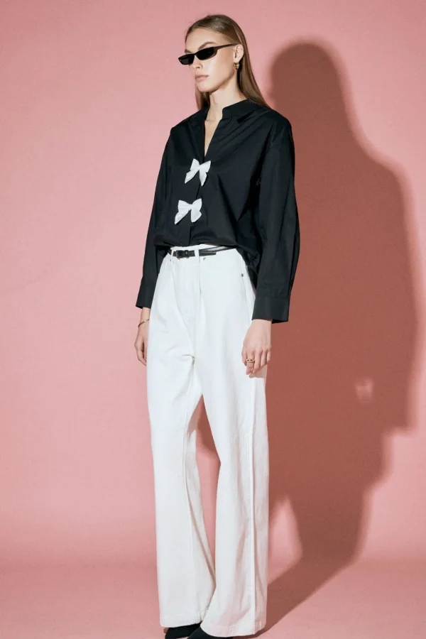 ENGLISH FACTORY Shirts & Blouses | Tops*- Bow Poplin Shirt BLACK