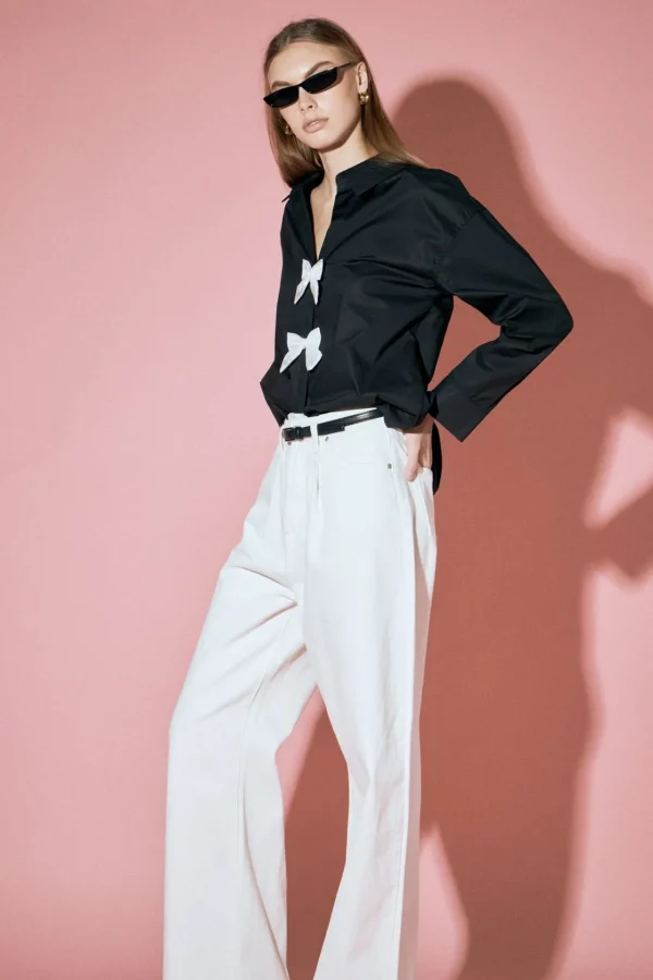 ENGLISH FACTORY Shirts & Blouses | Tops*- Bow Poplin Shirt BLACK