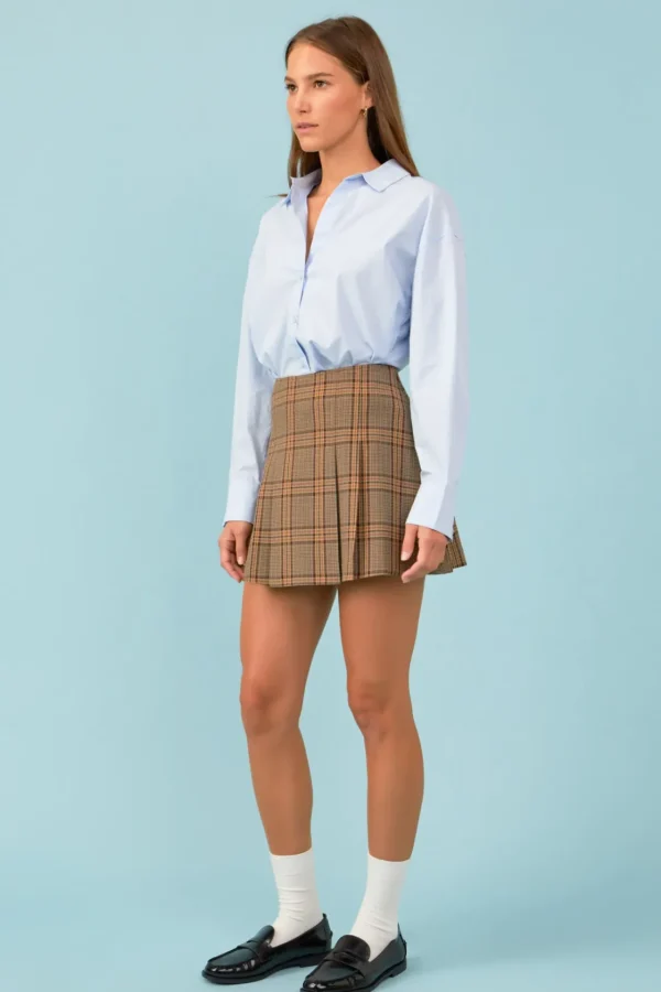 ENGLISH FACTORY Matching Sets | Tops*- Box Pleated Check Skort BROWN