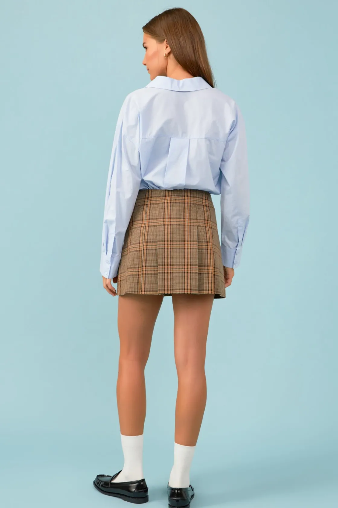 english_factory__box_plea_2.webp ENGLISH FACTORY Matching Sets | Tops*- Box Pleated Check Skort BROWN
