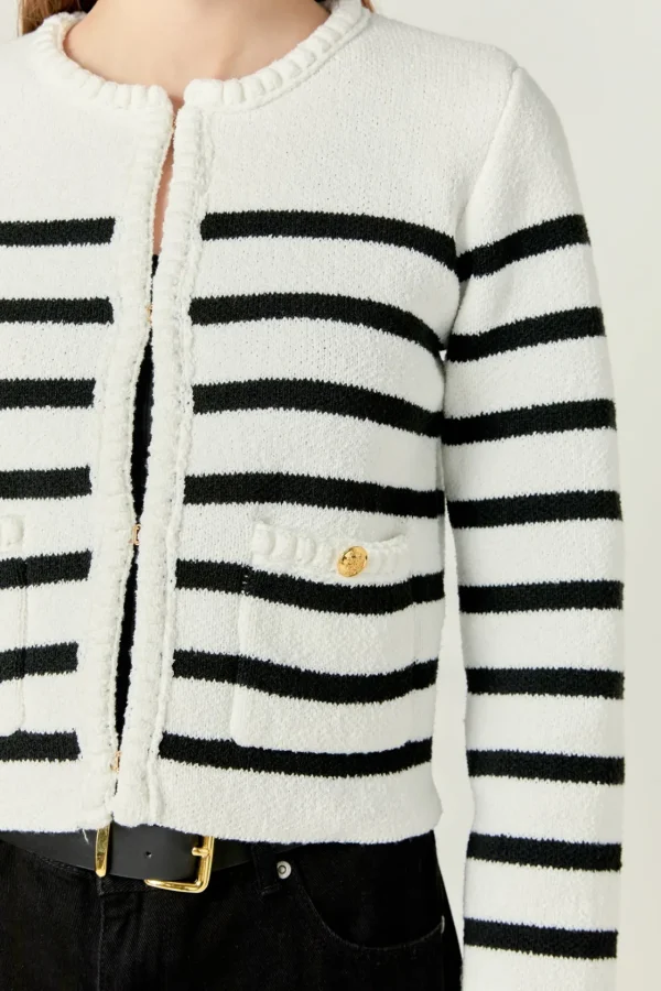 ENGLISH FACTORY Sweaters & Knits | Tops*- Braided Stripe Cardigan OFFWHITE