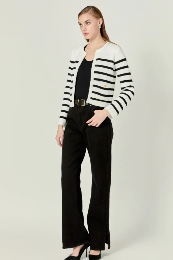 ENGLISH FACTORY Sweaters & Knits | Tops*- Braided Stripe Cardigan OFFWHITE