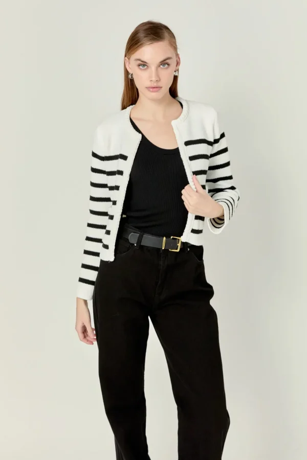 ENGLISH FACTORY Sweaters & Knits | Tops*- Braided Stripe Cardigan OFFWHITE