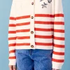 ENGLISH FACTORY Sweaters & Knits | Tops*- Breton Striped Cardigan with Shell Embroidery IVORY/RED