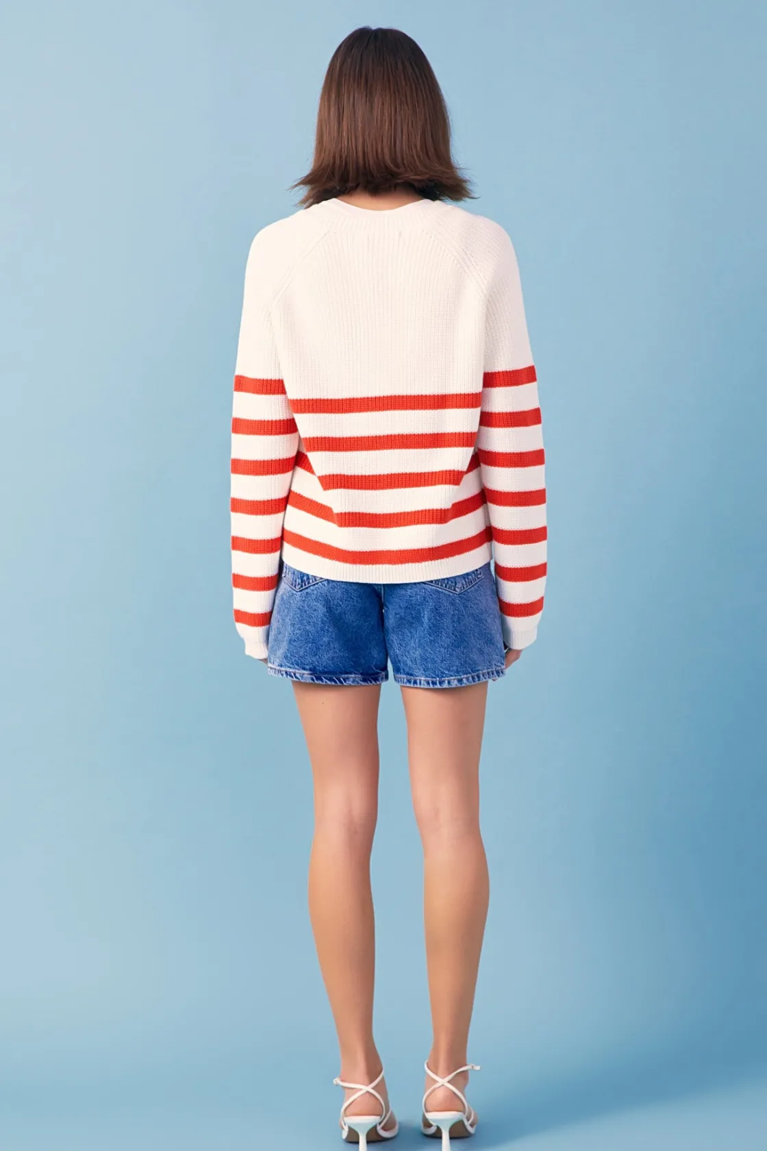english_factory__breton_s_2.webp ENGLISH FACTORY Sweaters & Knits | Tops*- Breton Striped Cardigan with Shell Embroidery IVORY/RED