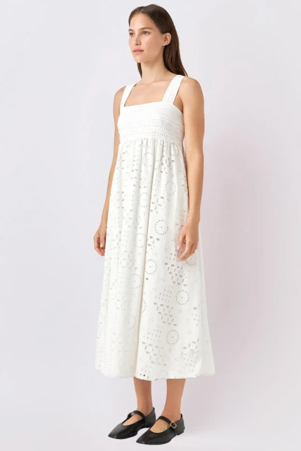 ENGLISH FACTORY Boho Dresses | White Dresses*- Broderie Anglaise Maxi Dress WHITE