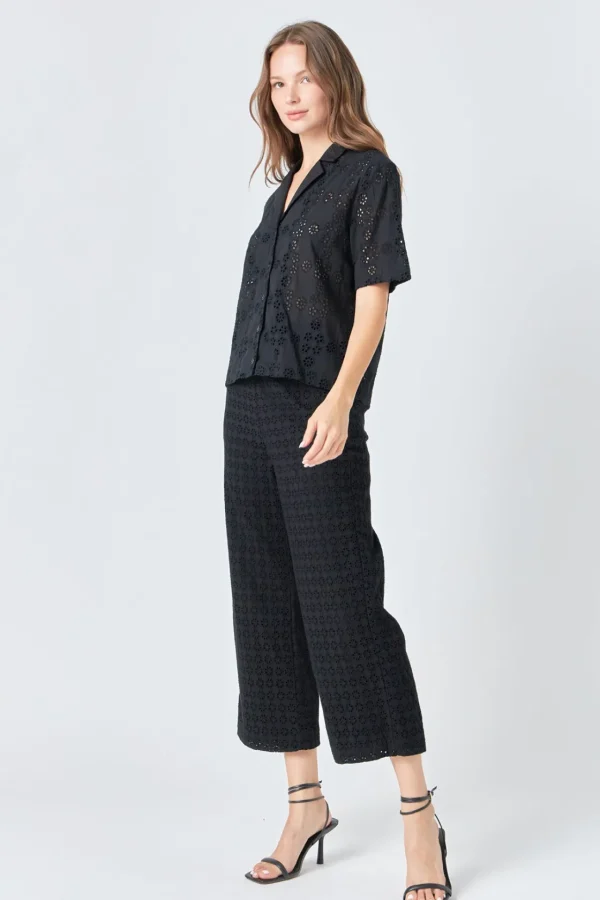 ENGLISH FACTORY Pants | Tops*- Broderie Lace Cropped Pants BLACK