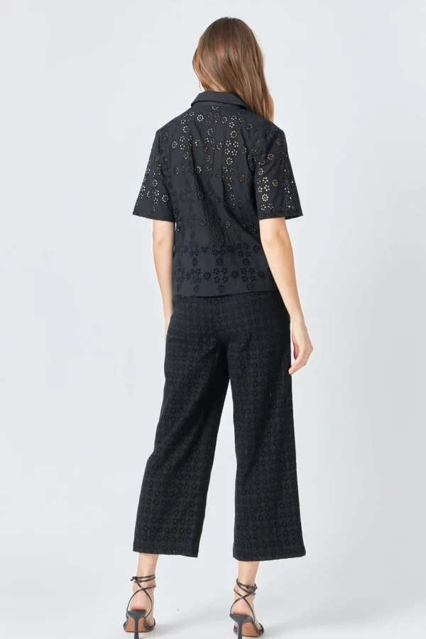 ENGLISH FACTORY Pants | Tops*- Broderie Lace Cropped Pants BLACK