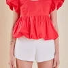 ENGLISH FACTORY Tops*- Bubble Hem Top RED