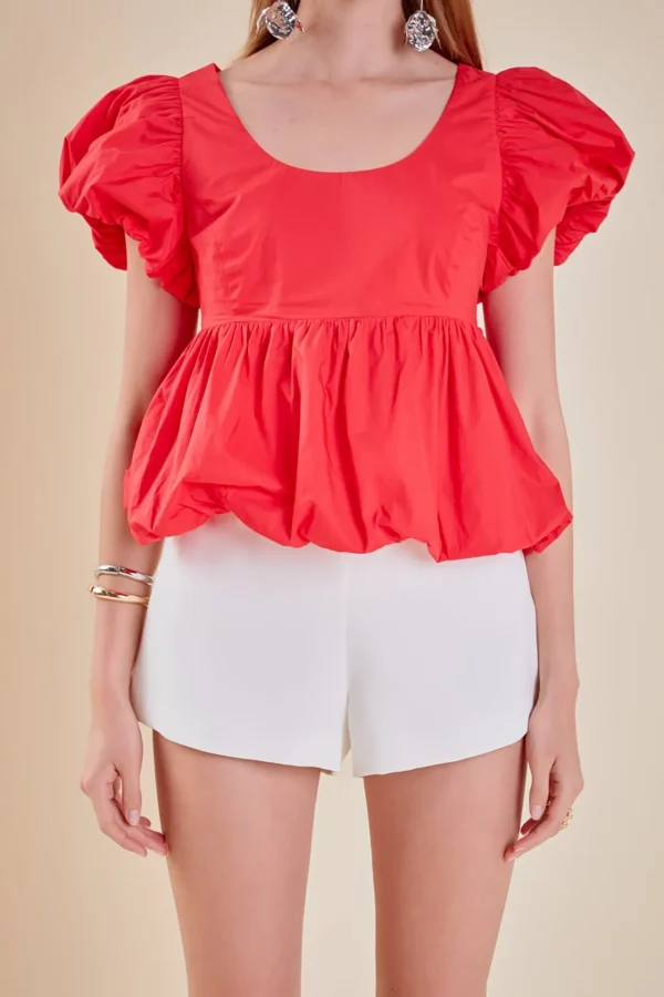 ENGLISH FACTORY Tops*- Bubble Hem Top RED