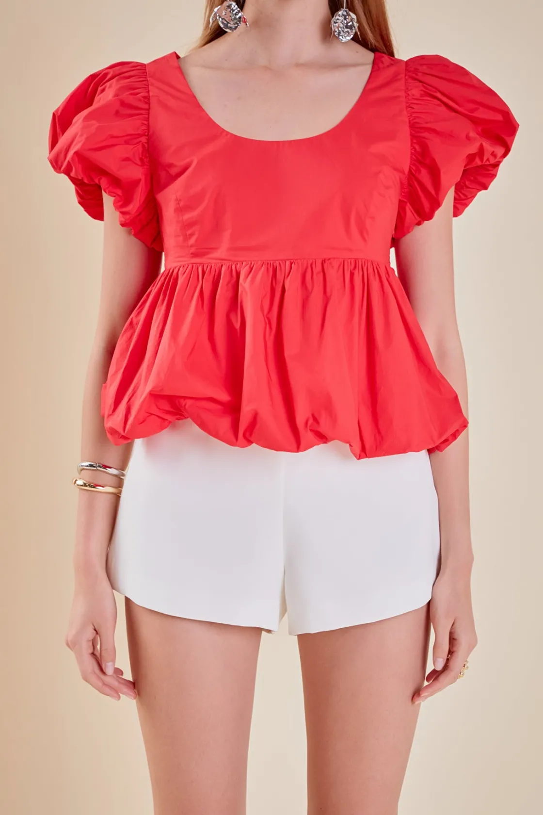 english_factory__bubble_h_0.webp ENGLISH FACTORY Tops*- Bubble Hem Top RED