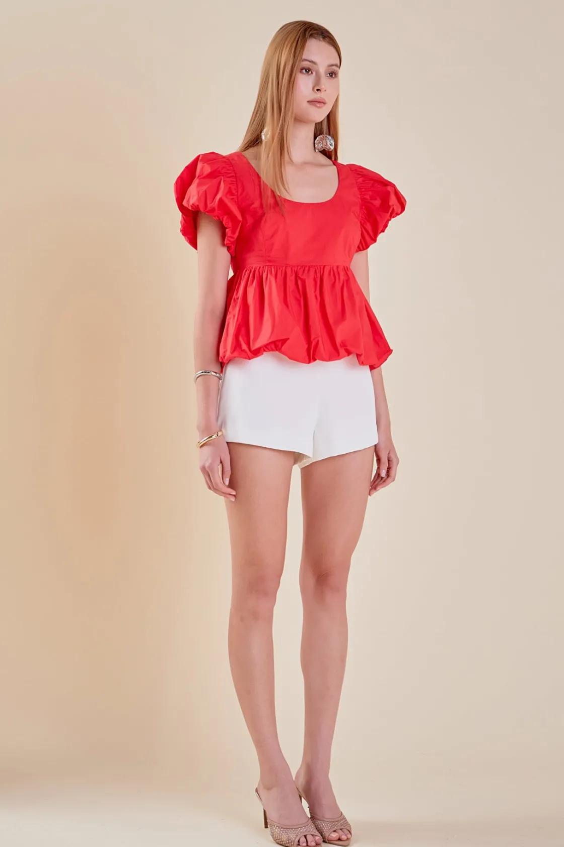 english_factory__bubble_h_1.webp ENGLISH FACTORY Tops*- Bubble Hem Top RED
