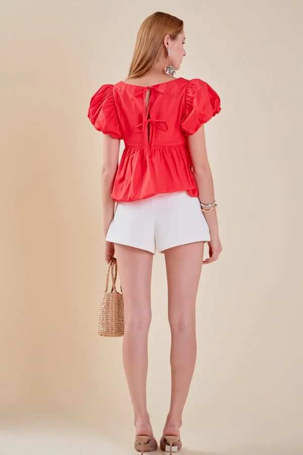 ENGLISH FACTORY Tops*- Bubble Hem Top RED