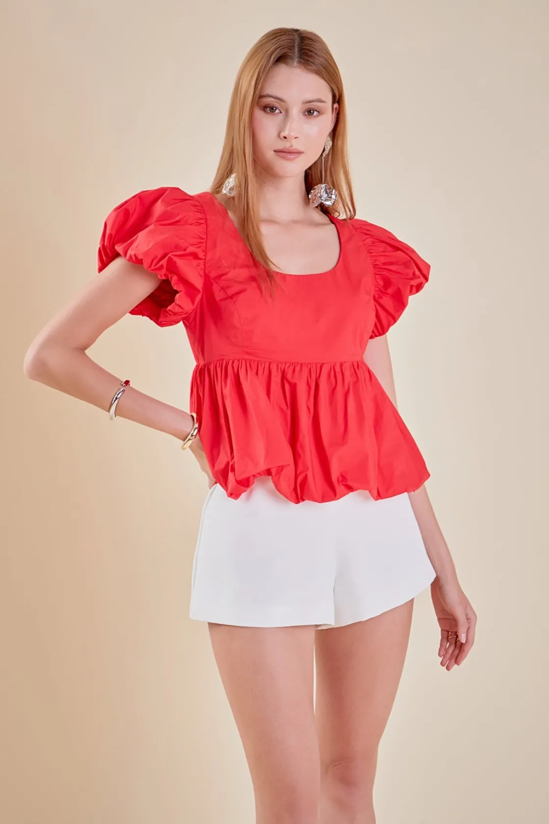 english_factory__bubble_h_3.webp ENGLISH FACTORY Tops*- Bubble Hem Top RED