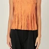 ENGLISH FACTORY Tops*- Burnout Pleated sleeveless Top ORANGE