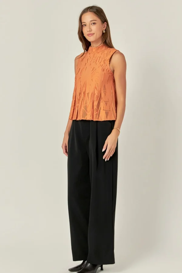 ENGLISH FACTORY Tops*- Burnout Pleated sleeveless Top ORANGE
