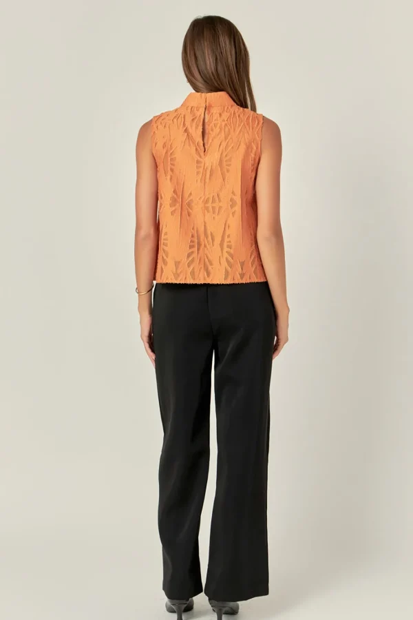 ENGLISH FACTORY Tops*- Burnout Pleated sleeveless Top ORANGE
